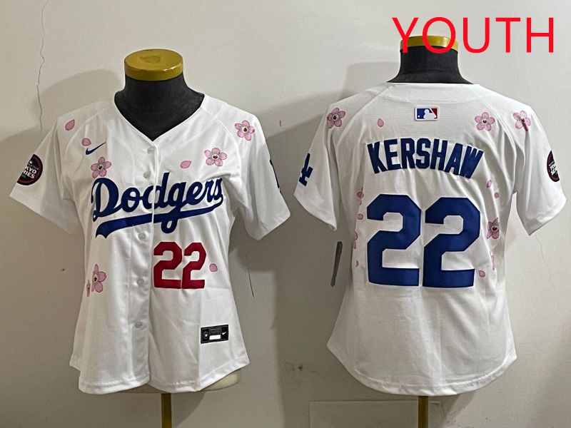Youth Los Angeles Dodgers 22 Kershaw White Sakura Edition 2025 Nike MLB Jersey style 2